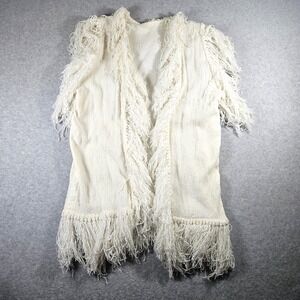 Dell Original Vintage Sz‎ L Cream Shaggy Hem Boho Lagenlook Sleeveless Cardigan